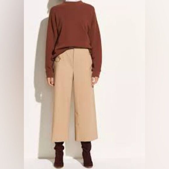 Vince High Rise Wide Leg Cropped Wool pants in Latte - Picture 4 of 14